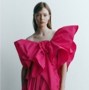 Zara Fuchsia Off-Shoulder Ruffle Blouse